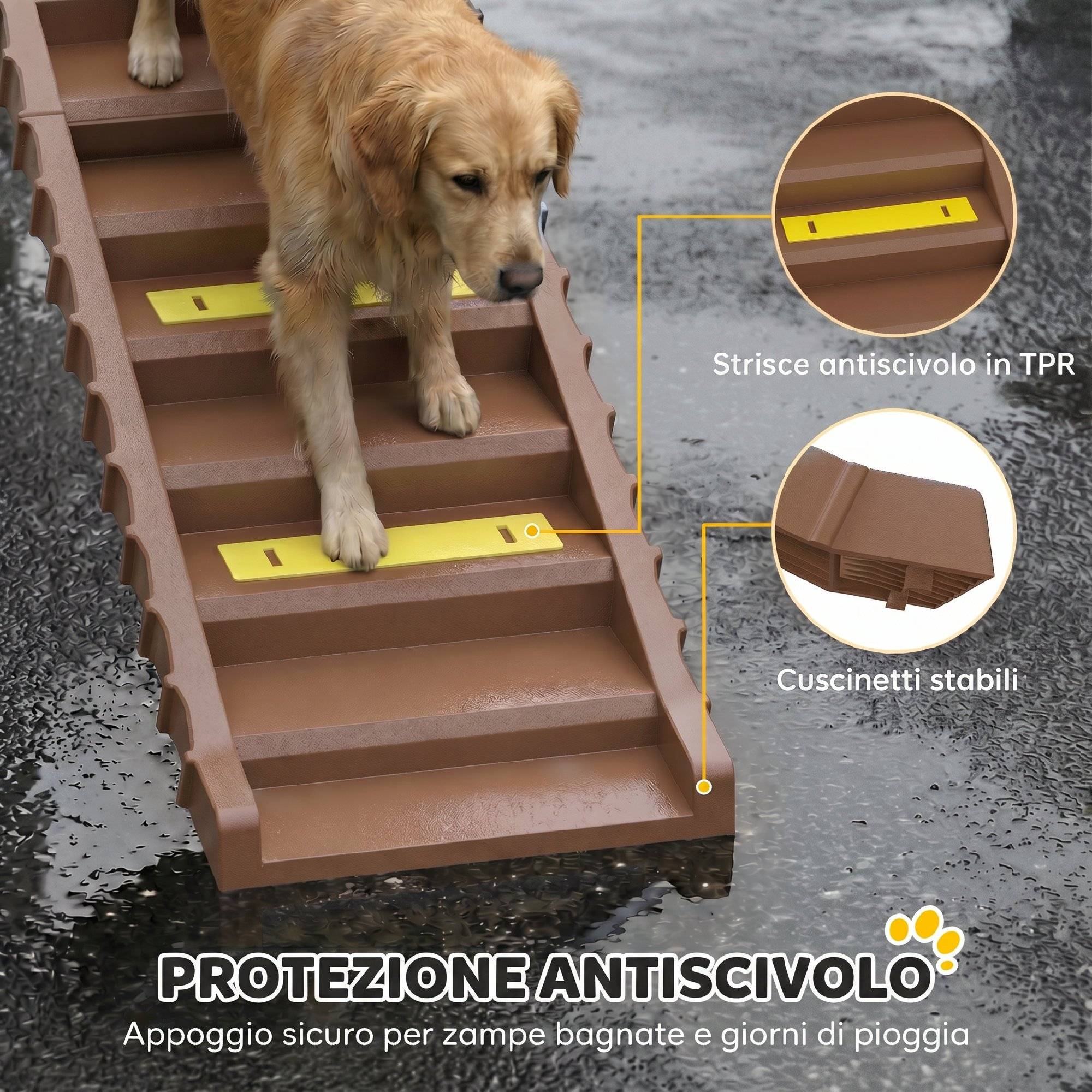 ComfortXL - Rampe pliable pour chien en PP et TPR marron 154 x 40 cm pour voiture et lit haut 10 marches antidérapantes - Image 5