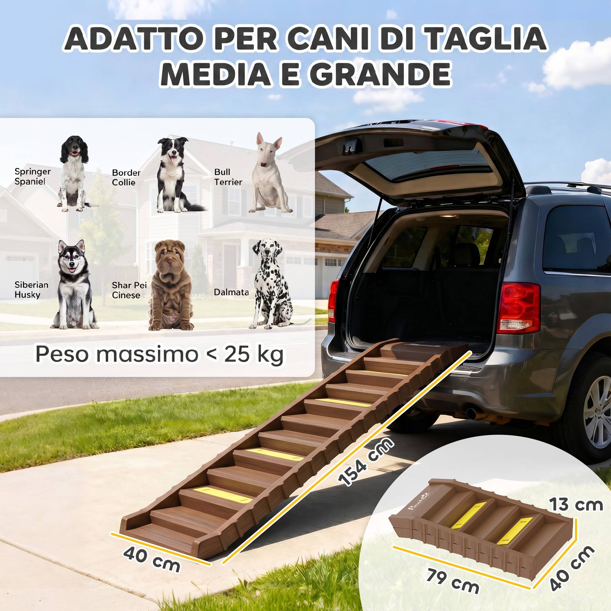ComfortXL - Rampe pliable pour chien en PP et TPR marron 154 x 40 cm pour voiture et lit haut 10 marches antidérapantes - Image 3