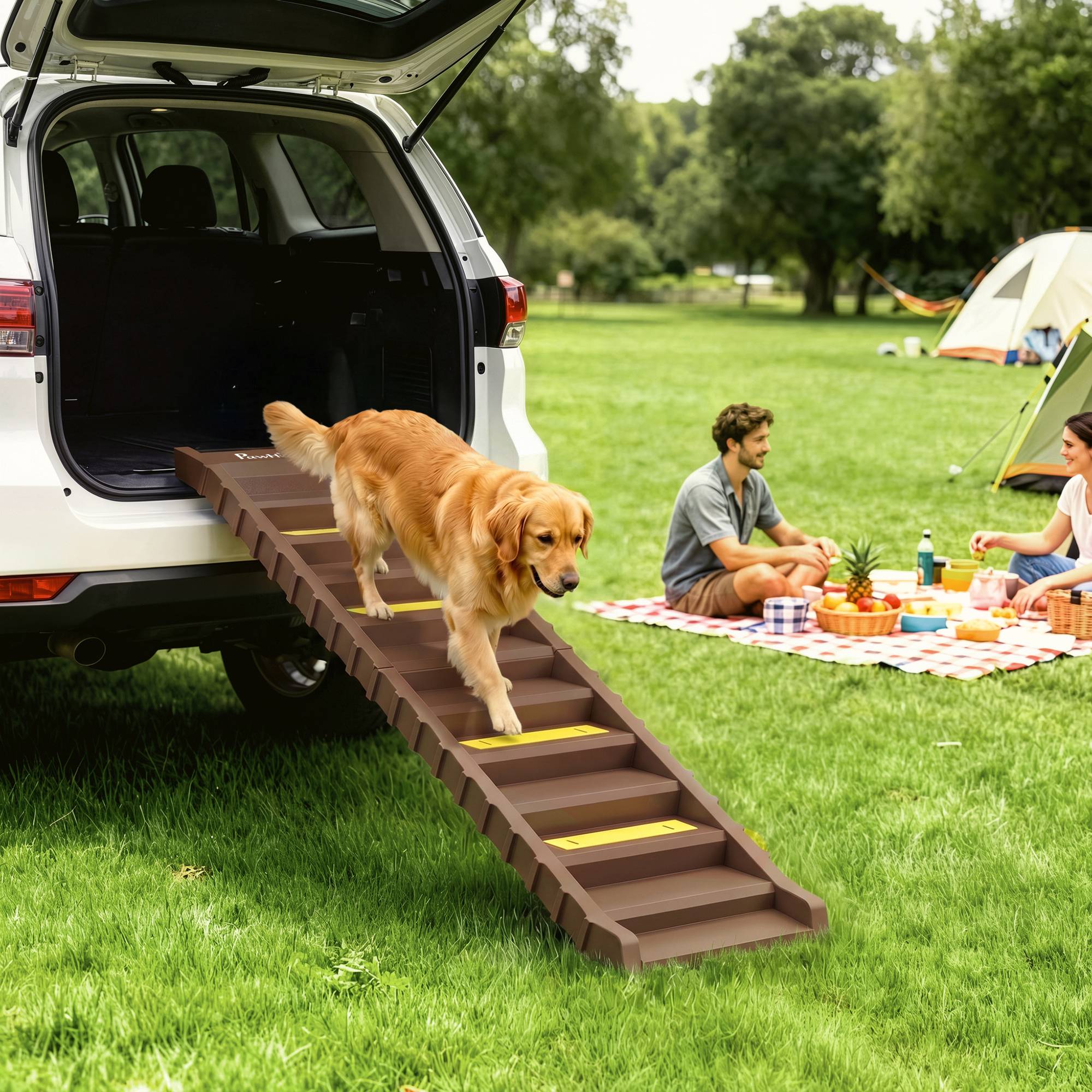 ComfortXL - Rampe pliable pour chien en PP et TPR marron 154 x 40 cm pour voiture et lit haut 10 marches antidérapantes - Image 1