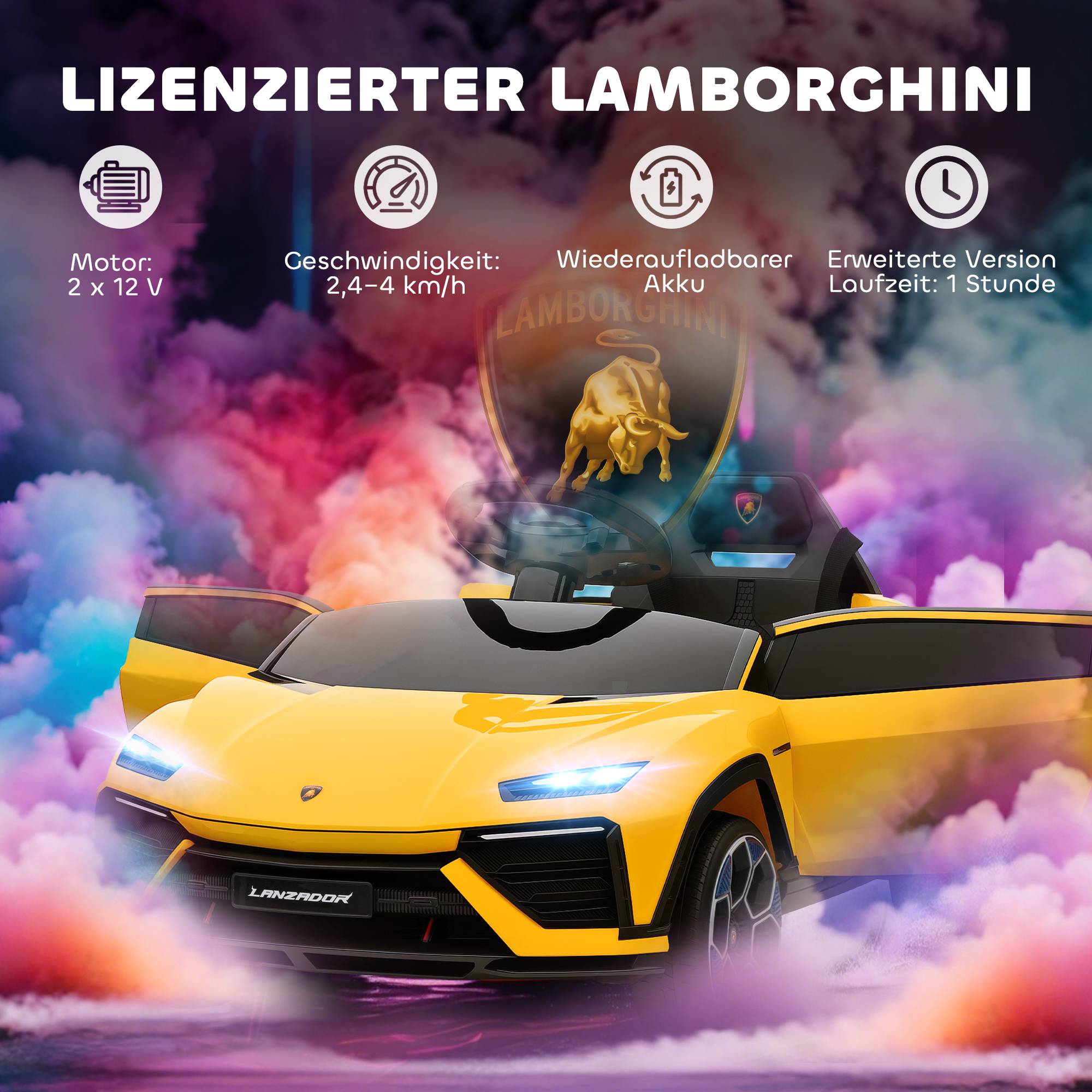 12V Voiture Électrique Enfant avec Télécommande & Volant, Véhicule Électrique à 4 Pneus avec Lumières LED & Musique & Klaxon, Démarrage Lent 12V Voiture Électrique Enfant avec Télécommande & Volant, Véhicule Électrique à 4 Pneus avec Lumières LED & Musique & Klaxon, Démarrage Lent