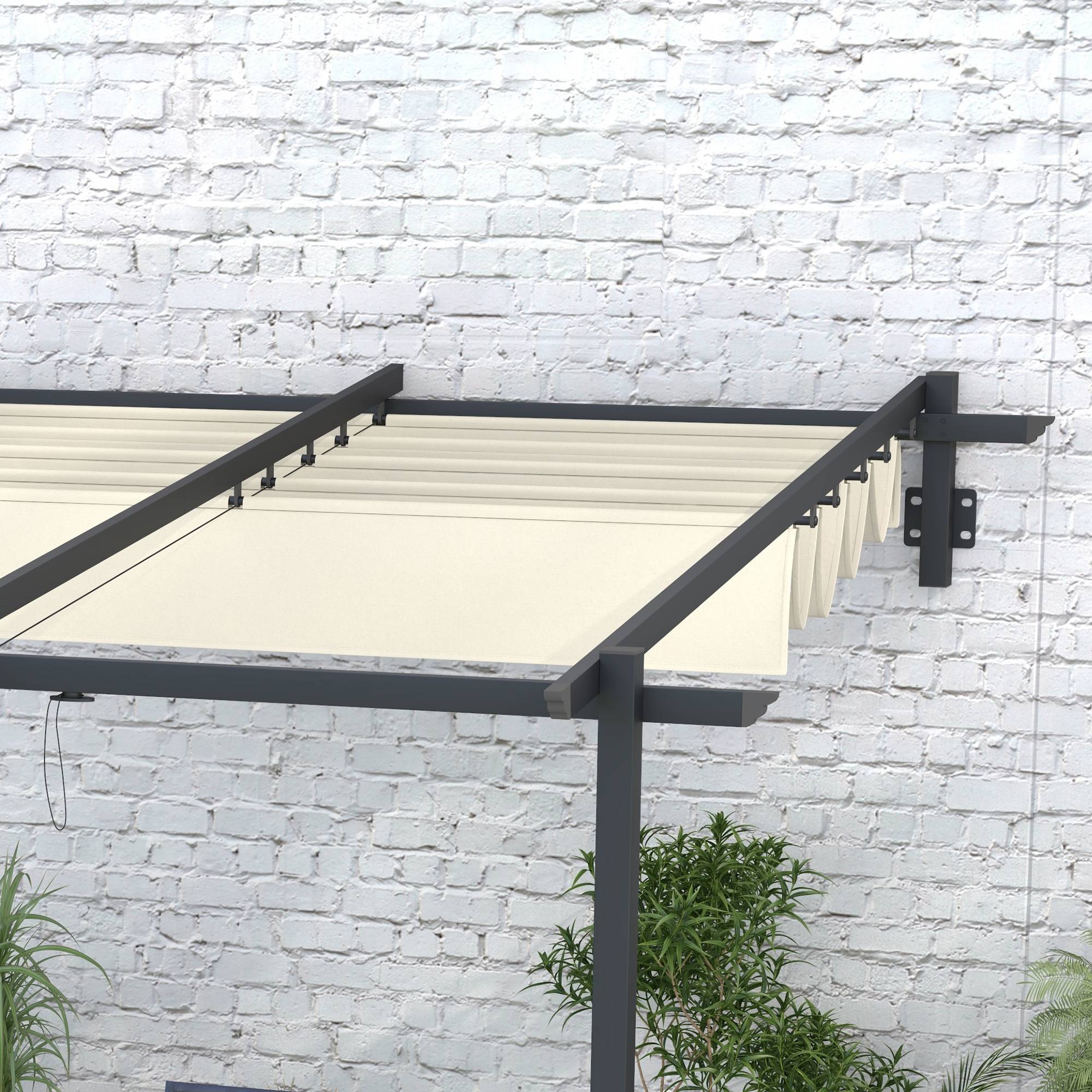 ComfortXL - Pergola murale aluminium jardin toit rétractable abri terrasse 3x3m crème - ComfortXL Outdoor Living - Image 9