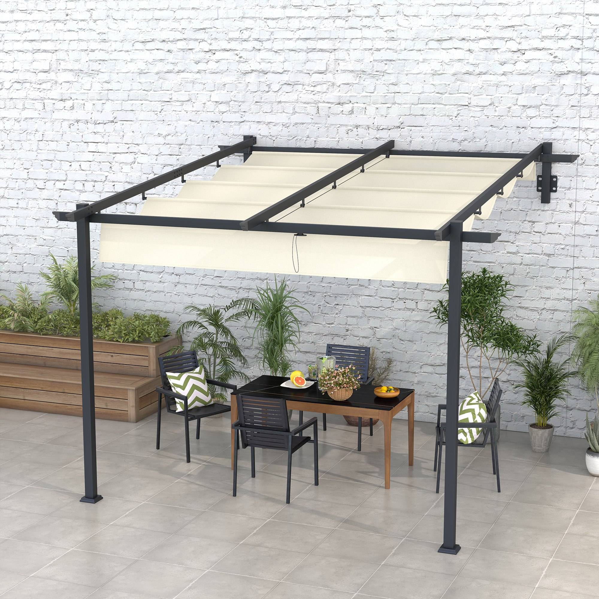 ComfortXL - Pergola murale aluminium jardin toit rétractable abri terrasse 3x3m crème - ComfortXL Outdoor Living - Image 4