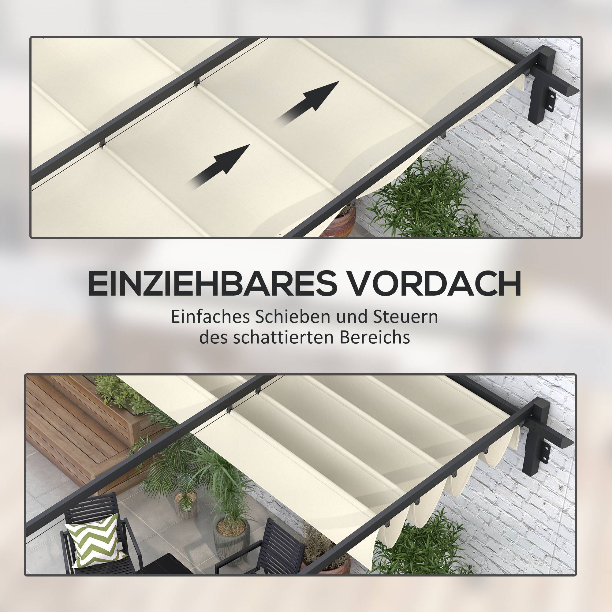 ComfortXL - Pergola murale aluminium jardin toit rétractable abri terrasse 3x3m crème - ComfortXL Outdoor Living - Image 7