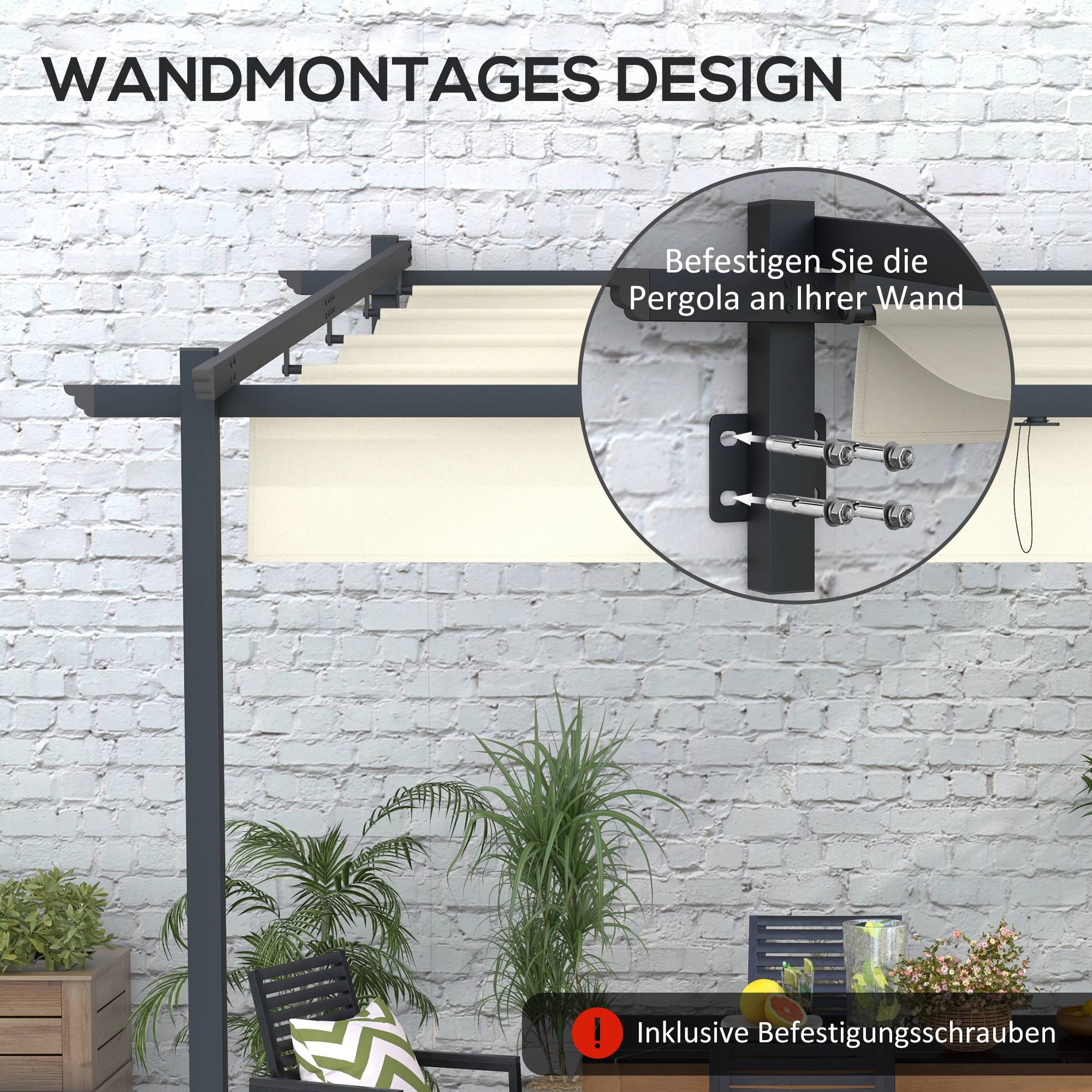 ComfortXL - Pergola murale aluminium jardin toit rétractable abri terrasse 3x3m crème - ComfortXL Outdoor Living - Image 6