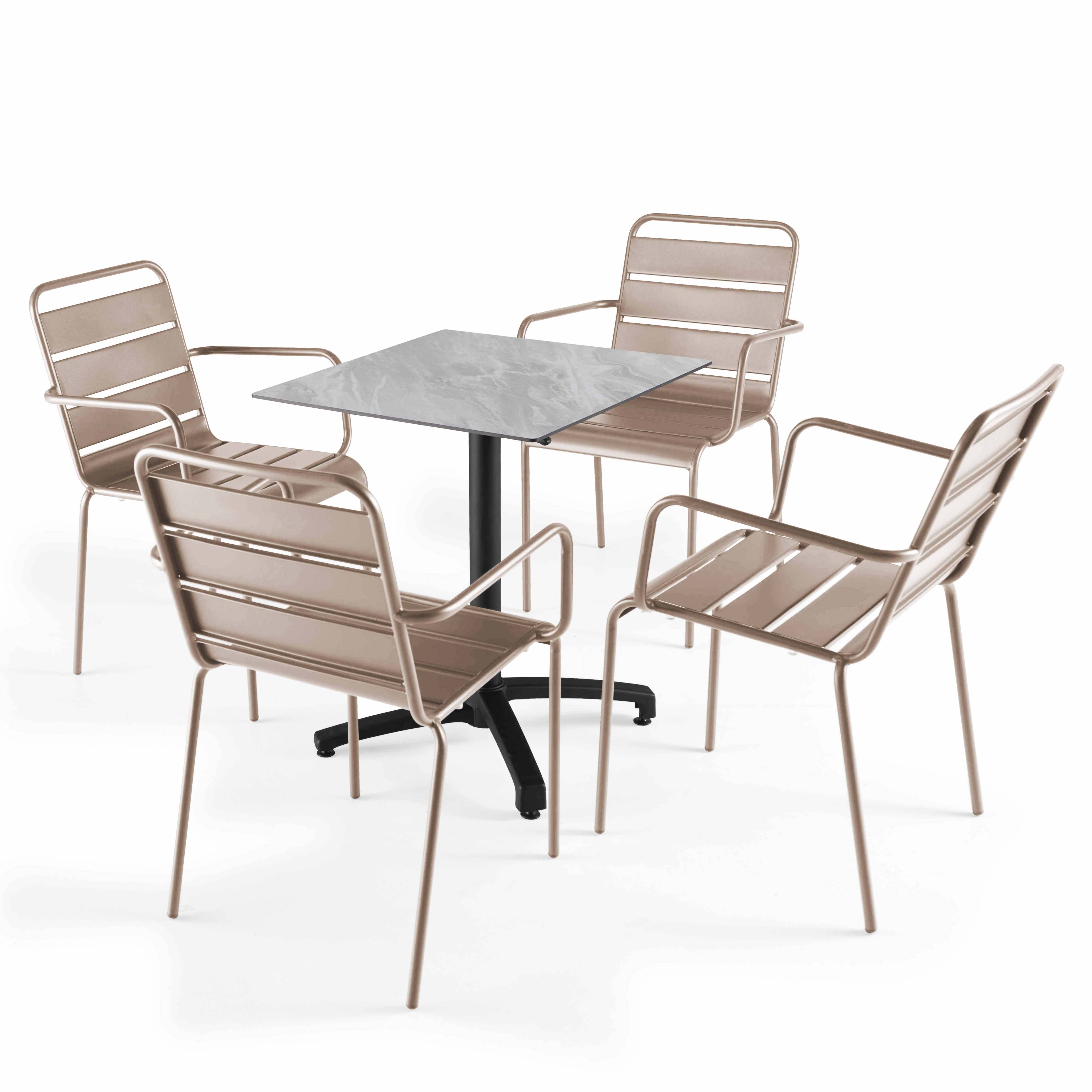 Oviala - Ensemble table 60 cm marbre et 4 fauteuils en métal taupe - Oviala - Image 1