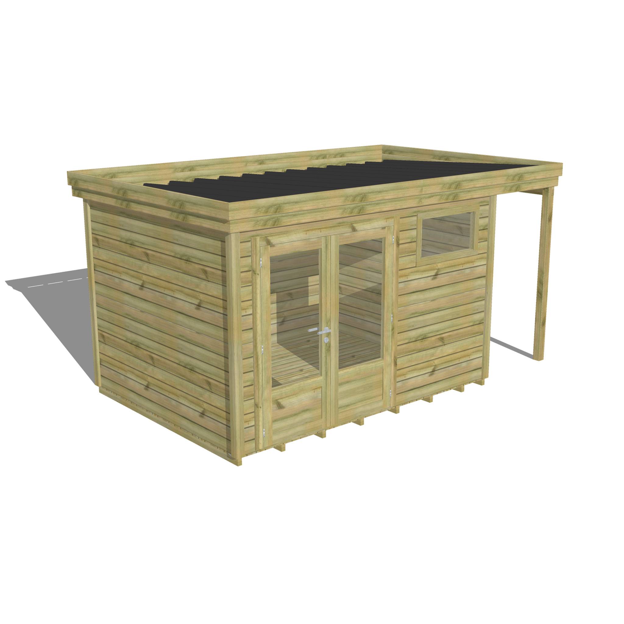 Abri Français - ABRI DE JARDIN bois autoclave 27mm - 4,44x2,64m / 12m2 - Bac acier - Plancher bois - Image 1