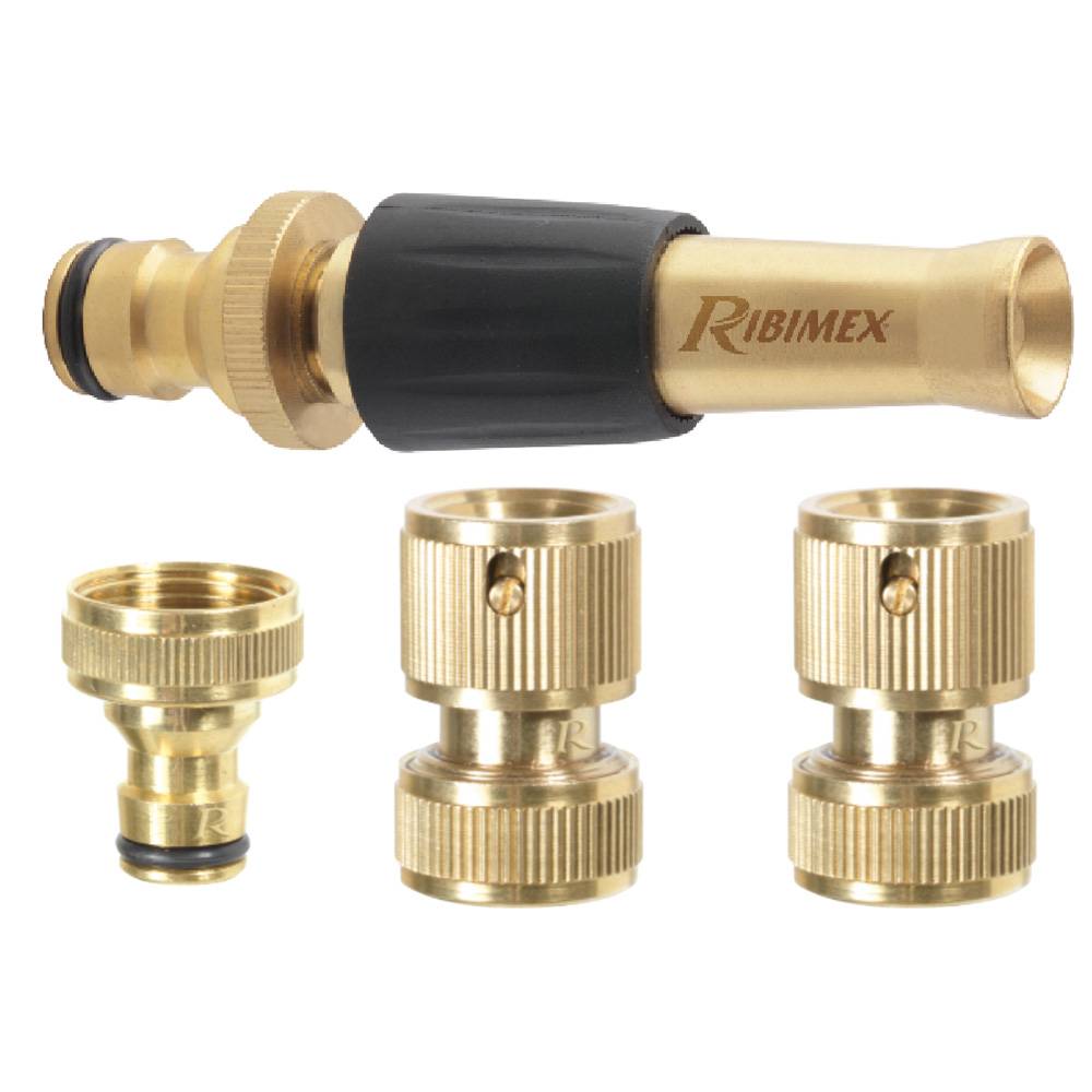 Ribimex - Kit d'arrosage laiton 4 pièces lance et raccords