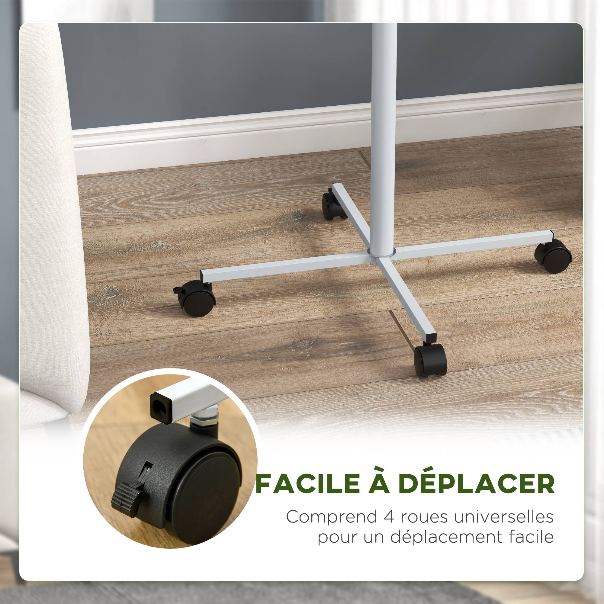 Sans Marque - Mangeoire à oiseaux sur pied avec 4 roulettes perchoir 2 bols amovibles plateau rond acier inoxydable Ø 60 x 138H cm blanc - Image 7