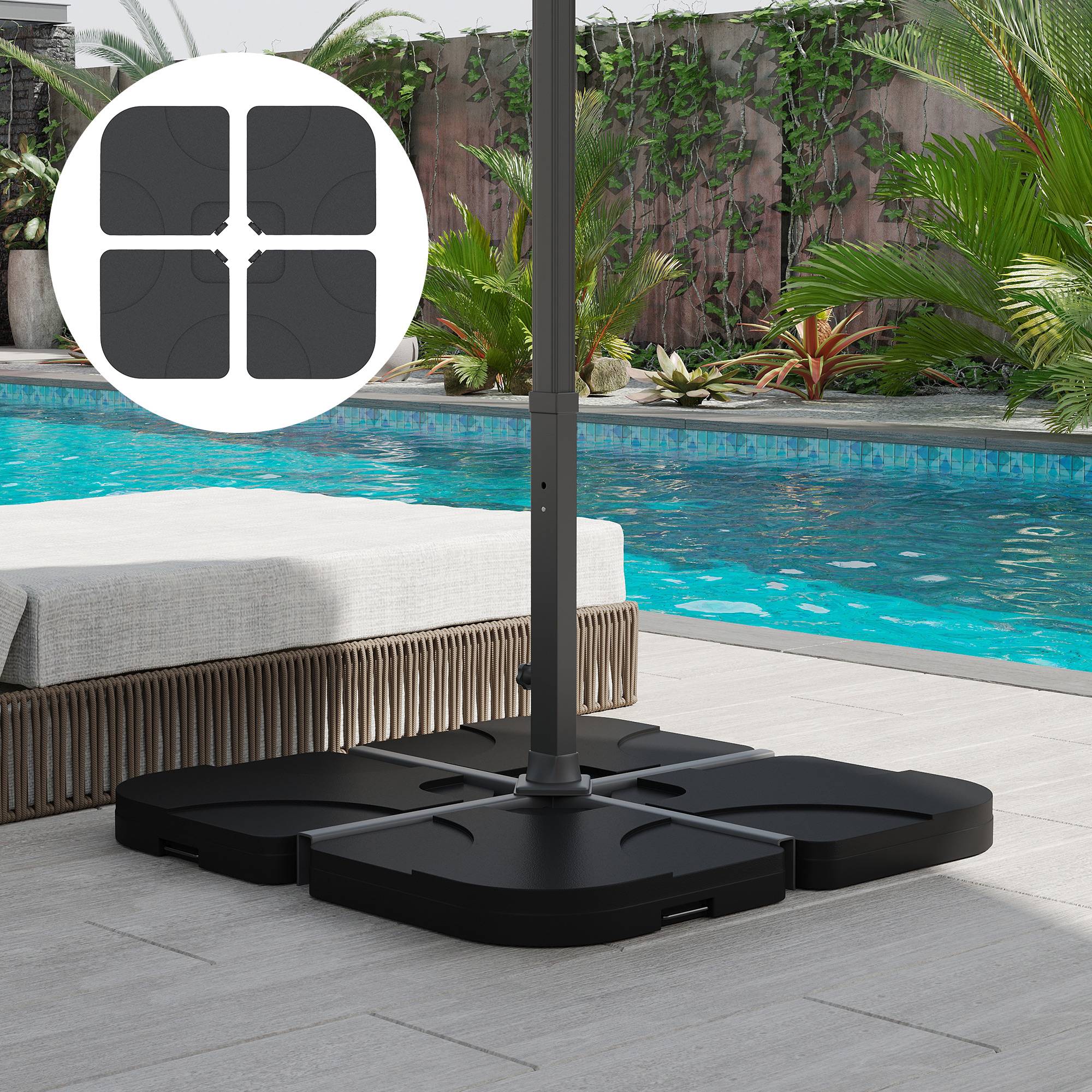 Lot de 4 pieds de parasol de jardin en plastique 50 x 50 x 7,5 cm - Image 3
