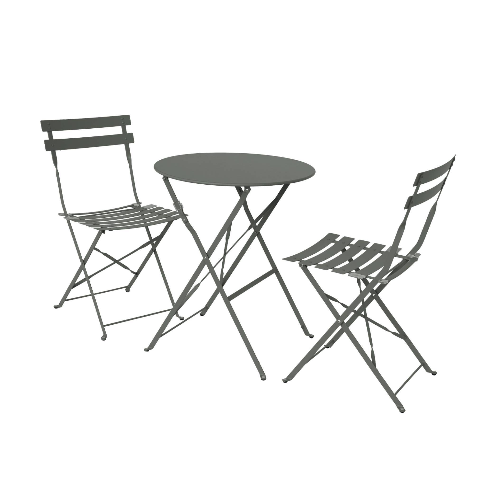 sweeek - Table de jardin bistrot pliante métal + 2 assises kaki Ø60 x 70cm. acier thermolaqué | sweeek - Image 2
