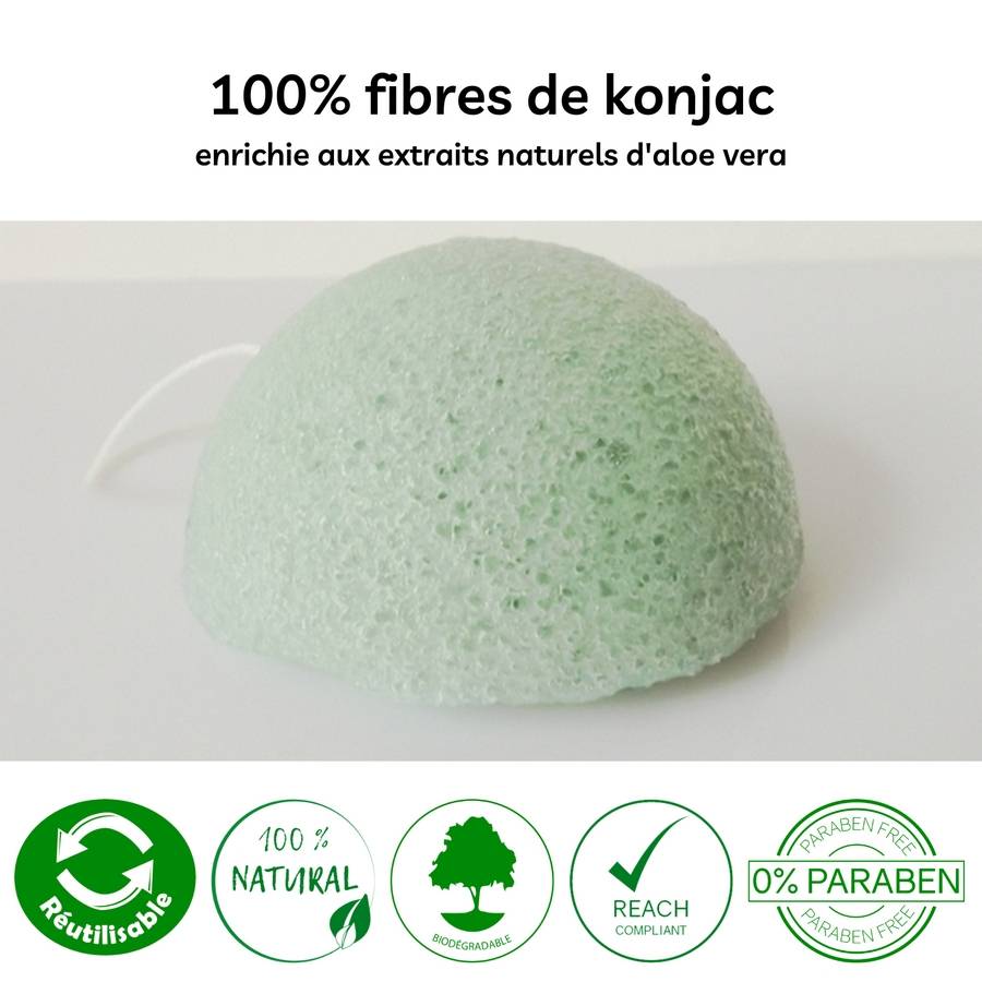 Sun&Sia - Éponge Konjac 100% Naturelle à l'Aloe Vera- Nettoie en Profondeur et en Douceur- Soin Visage Naturel- Tous Types de Peau - Image 3