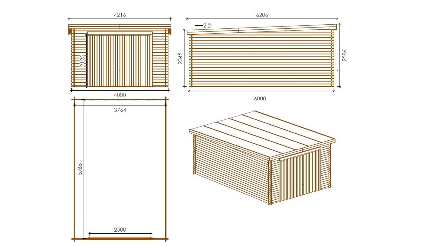 Altanka - Garage en bois - 24m2 - 4x6m - imprégné - Ep. 28mm - couleur: marron - GAR23 - Image 2