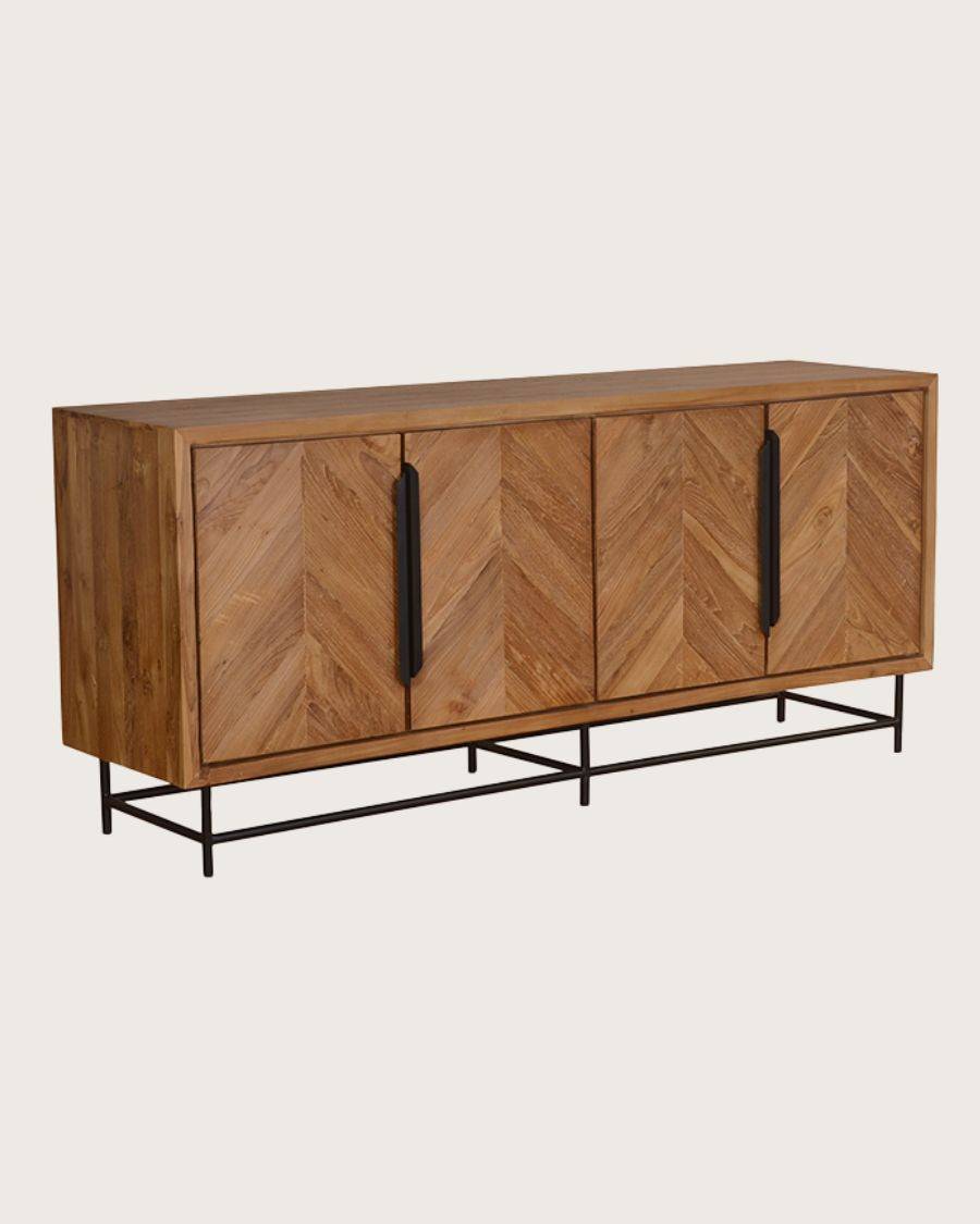 Kappa - Grand Buffet bas en teck recyclé avec motif chevron et métal 180 cm - UNIQKA - Image 3