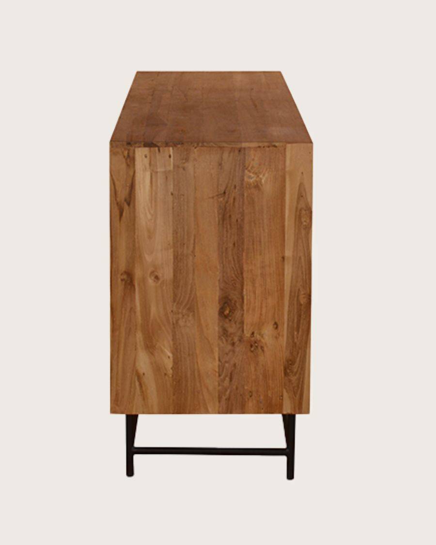 Kappa - Grand Buffet bas en teck recyclé avec motif chevron et métal 180 cm - UNIQKA - Image 4