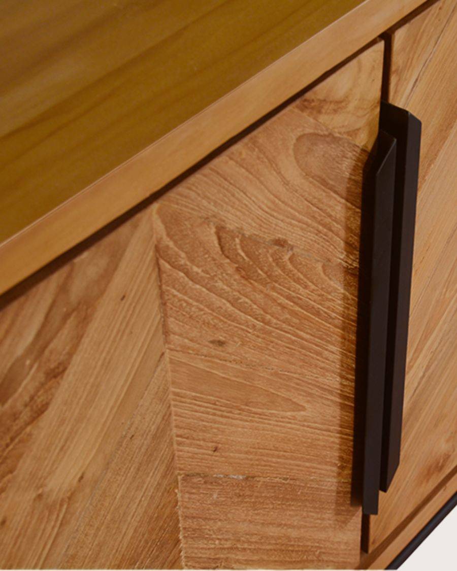 Kappa - Grand Buffet bas en teck recyclé avec motif chevron et métal 180 cm - UNIQKA - Image 7