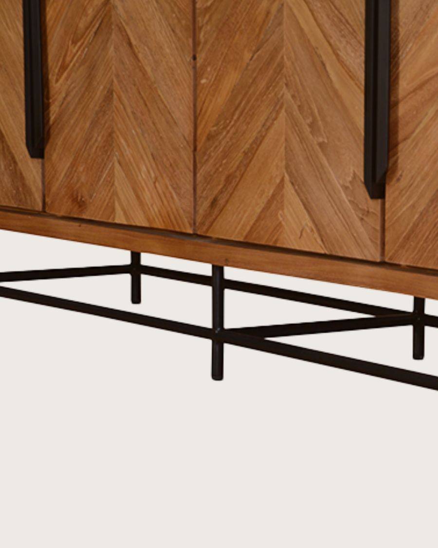 Kappa - Grand Buffet bas en teck recyclé avec motif chevron et métal 180 cm - UNIQKA - Image 6
