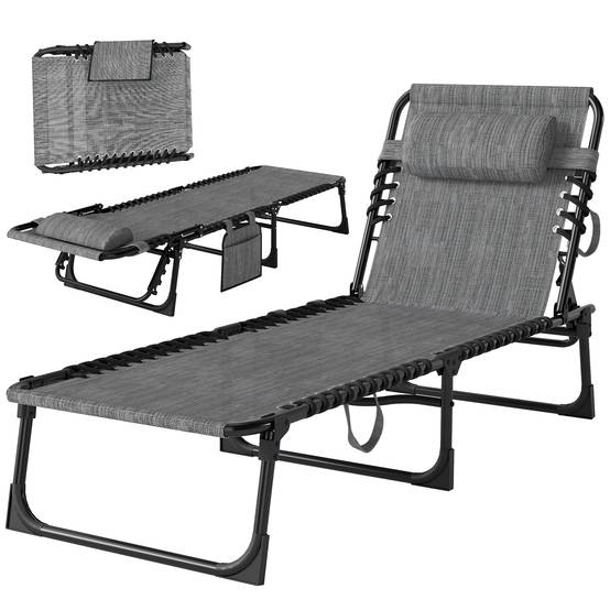 Chaise longue pliable bain de soleil inclinable 5 niveaux - 189x58x30cm Textilène Gris fr51 - Image 2