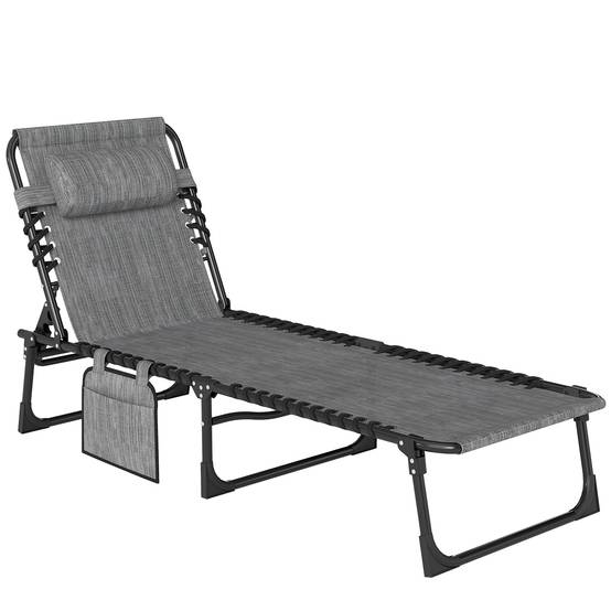Chaise longue pliable bain de soleil inclinable 5 niveaux - 189x58x30cm Textilène Gris fr51 - Image 1