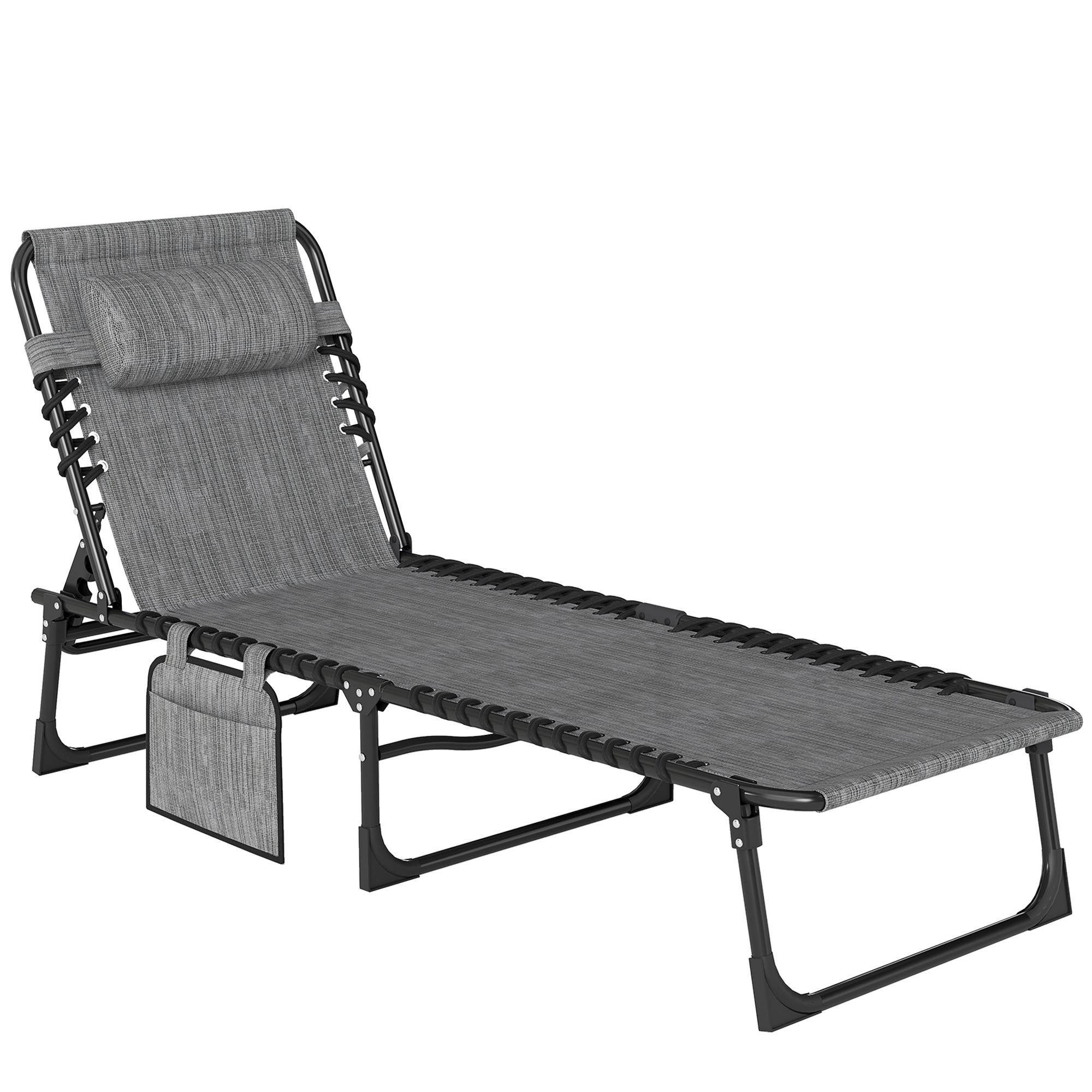 Chaise longue pliable bain de soleil inclinable 5 niveaux - 189x58x30cm Textilène Gris fr51 - Image 1