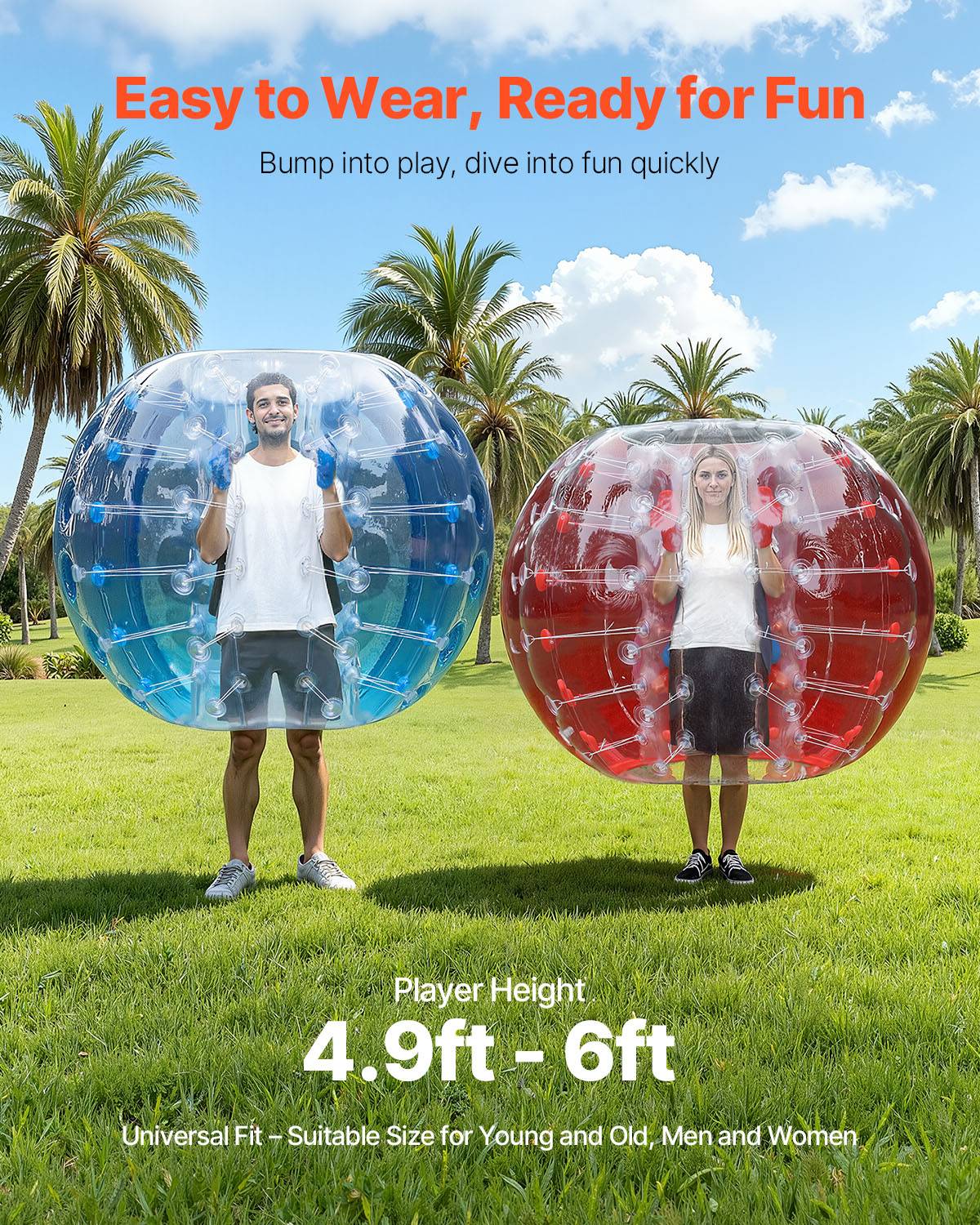 VEVOR Bulle gonflable 1,5m 2PCs PVC pour jeux contact extérieur (adultes/adolescents), bleu et rouge. - Image 3