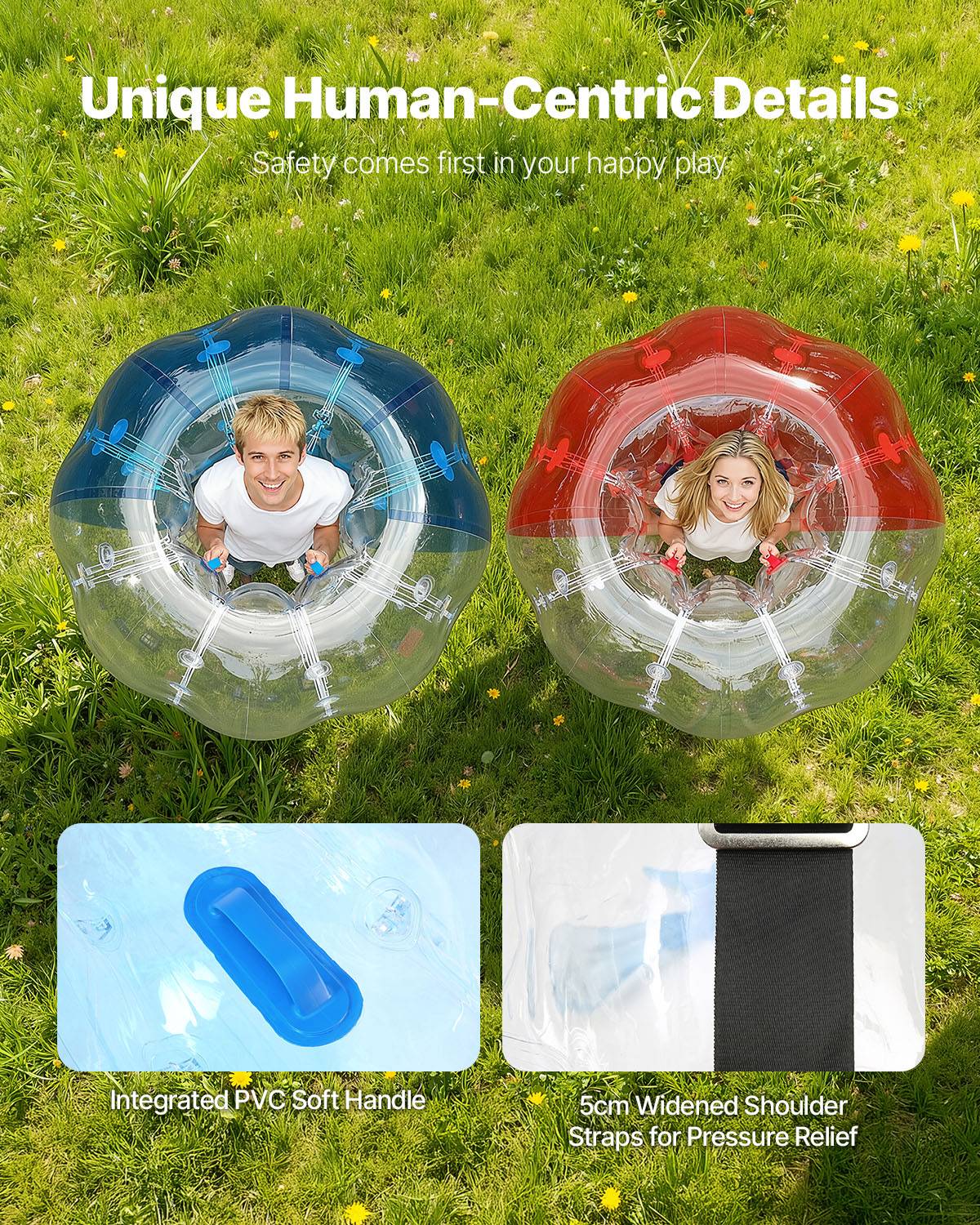 VEVOR Bulle gonflable 1,5m 2PCs PVC pour jeux contact extérieur (adultes/adolescents), bleu et rouge. - Image 4