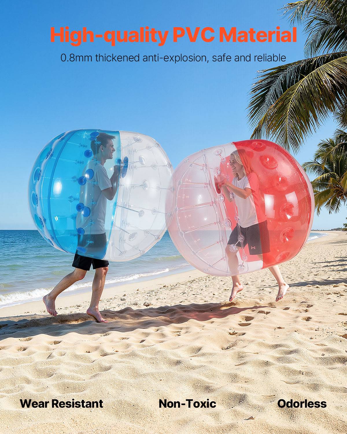 VEVOR Bulle gonflable 1,5m 2PCs PVC pour jeux contact extérieur (adultes/adolescents), bleu et rouge. - Image 2