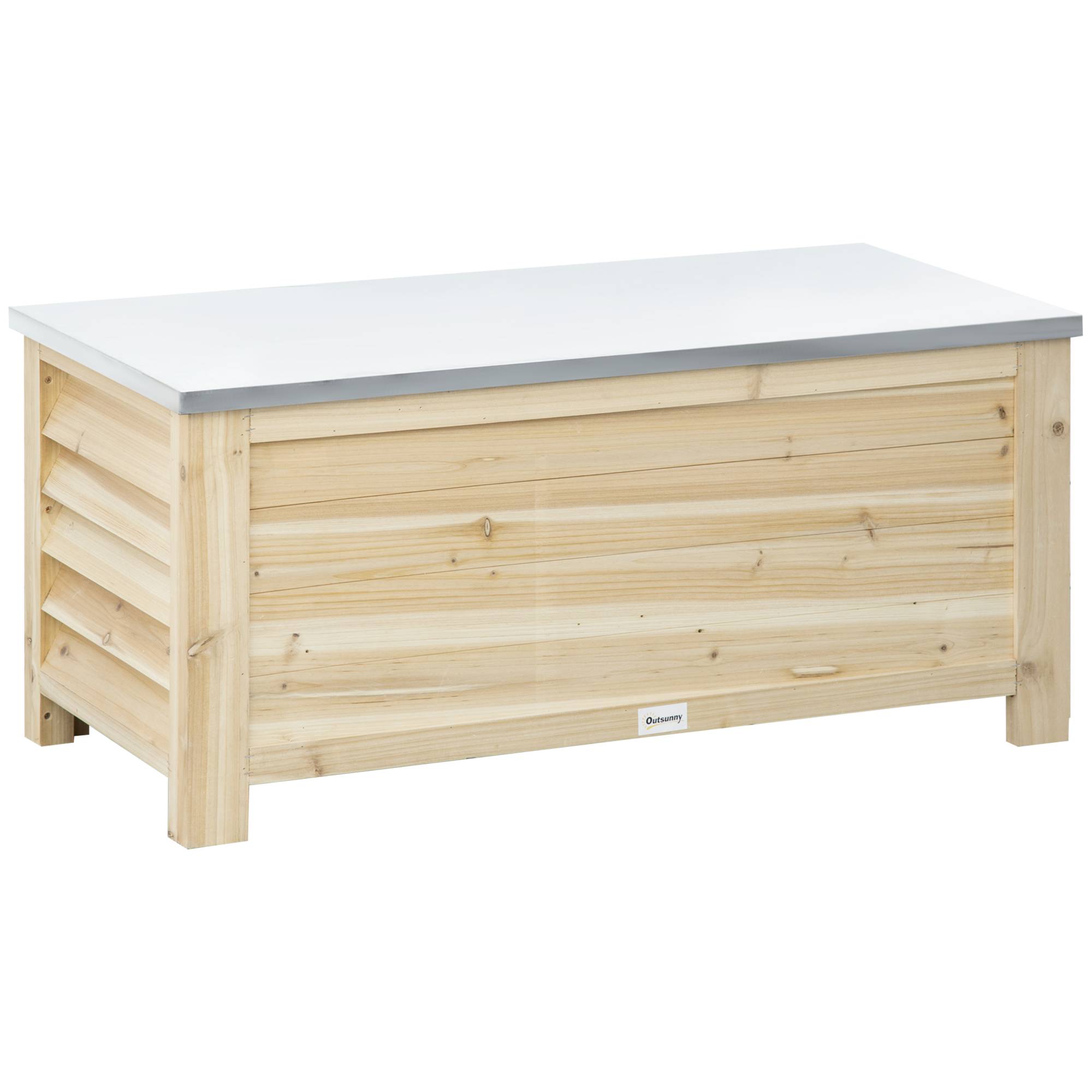 Coffre de jardin en bois et couvercle en métal galvanisé 155L avec vérins - 110 x 50 x 50 cm - Image 1