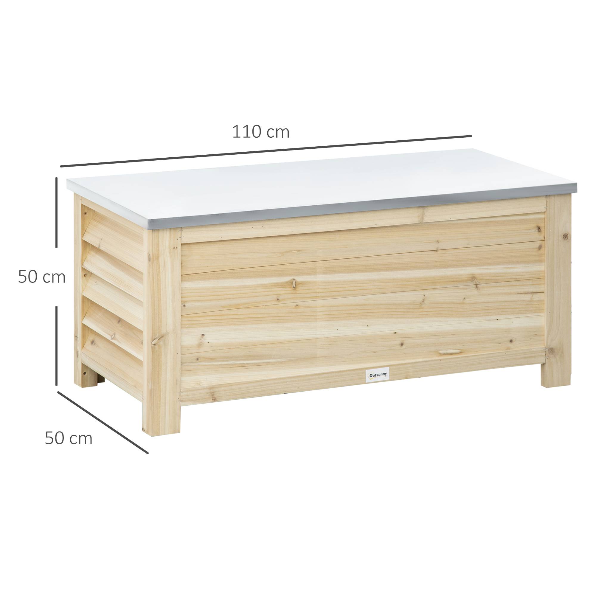 Coffre de jardin en bois et couvercle en métal galvanisé 155L avec vérins - 110 x 50 x 50 cm - Image 5
