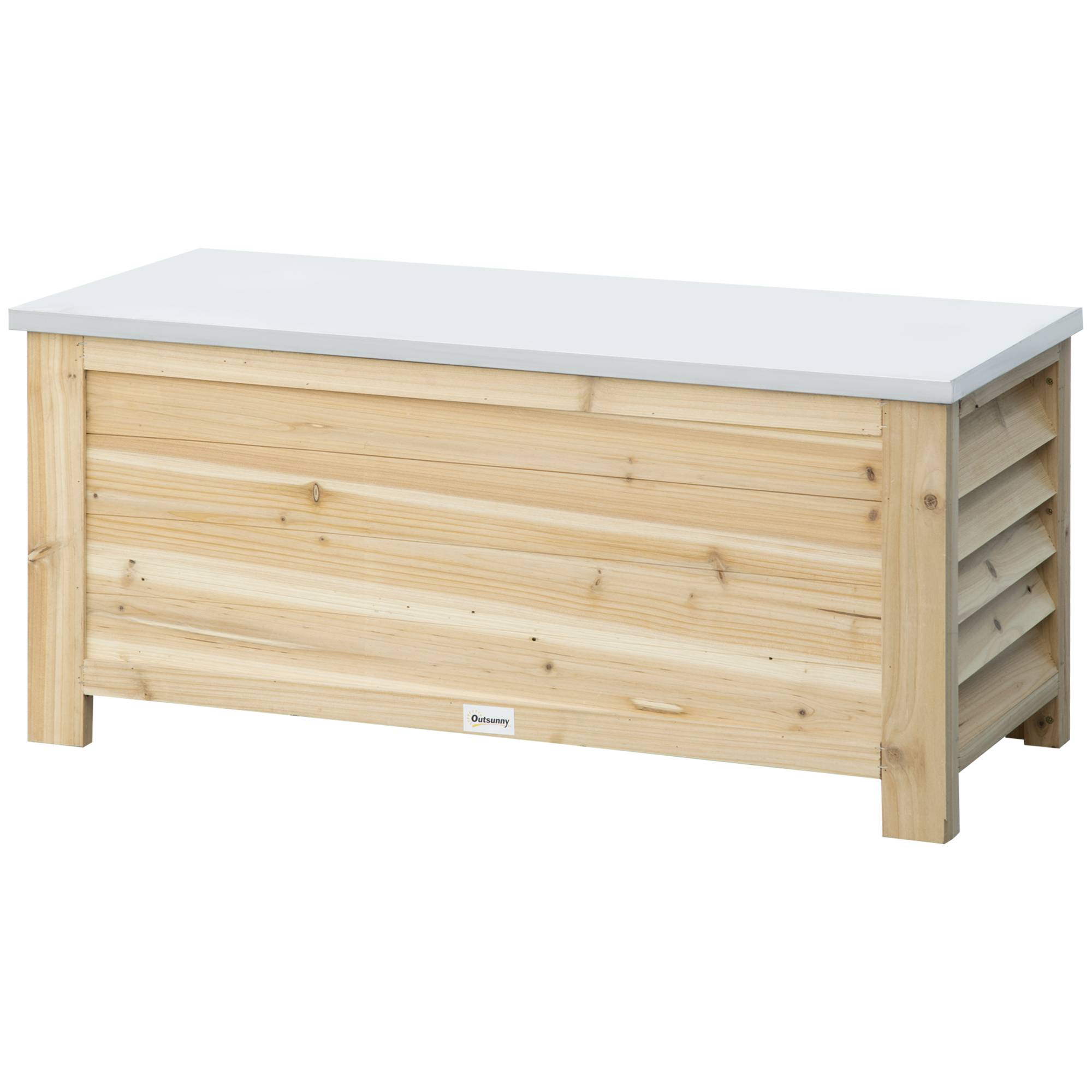 Coffre de jardin en bois et couvercle en métal galvanisé 155L avec vérins - 110 x 50 x 50 cm - Image 2