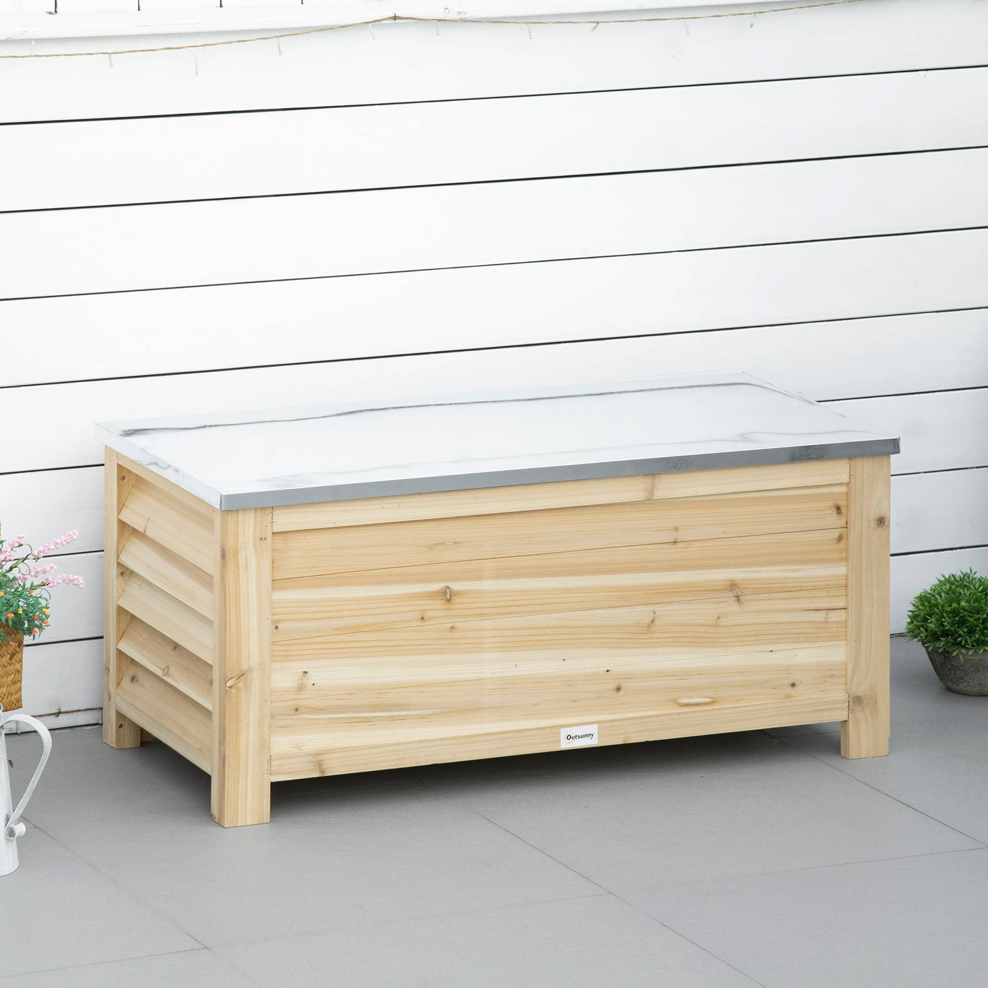 Coffre de jardin en bois et couvercle en métal galvanisé 155L avec vérins - 110 x 50 x 50 cm - Image 3