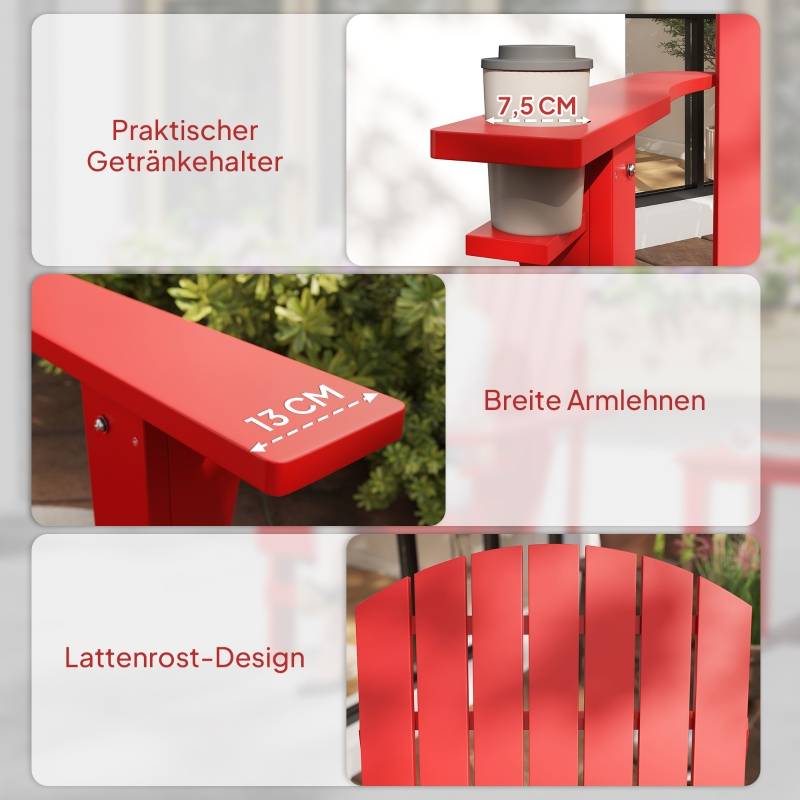 Fauteuil jardin Adirondack bois terrasse avec porte-gobelet 72x94x93cm rouge - ComfortXL Outdoor Living - Image 8