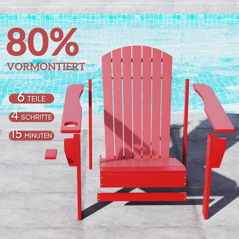 Fauteuil jardin Adirondack bois terrasse avec porte-gobelet 72x94x93cm rouge - ComfortXL Outdoor Living - Image 5