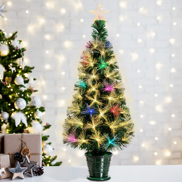 Lotti - Sapin lumineux fibre optique à LED blanc chaud et multicolore 100CM intérieur avec cimier Lotti - Image 1