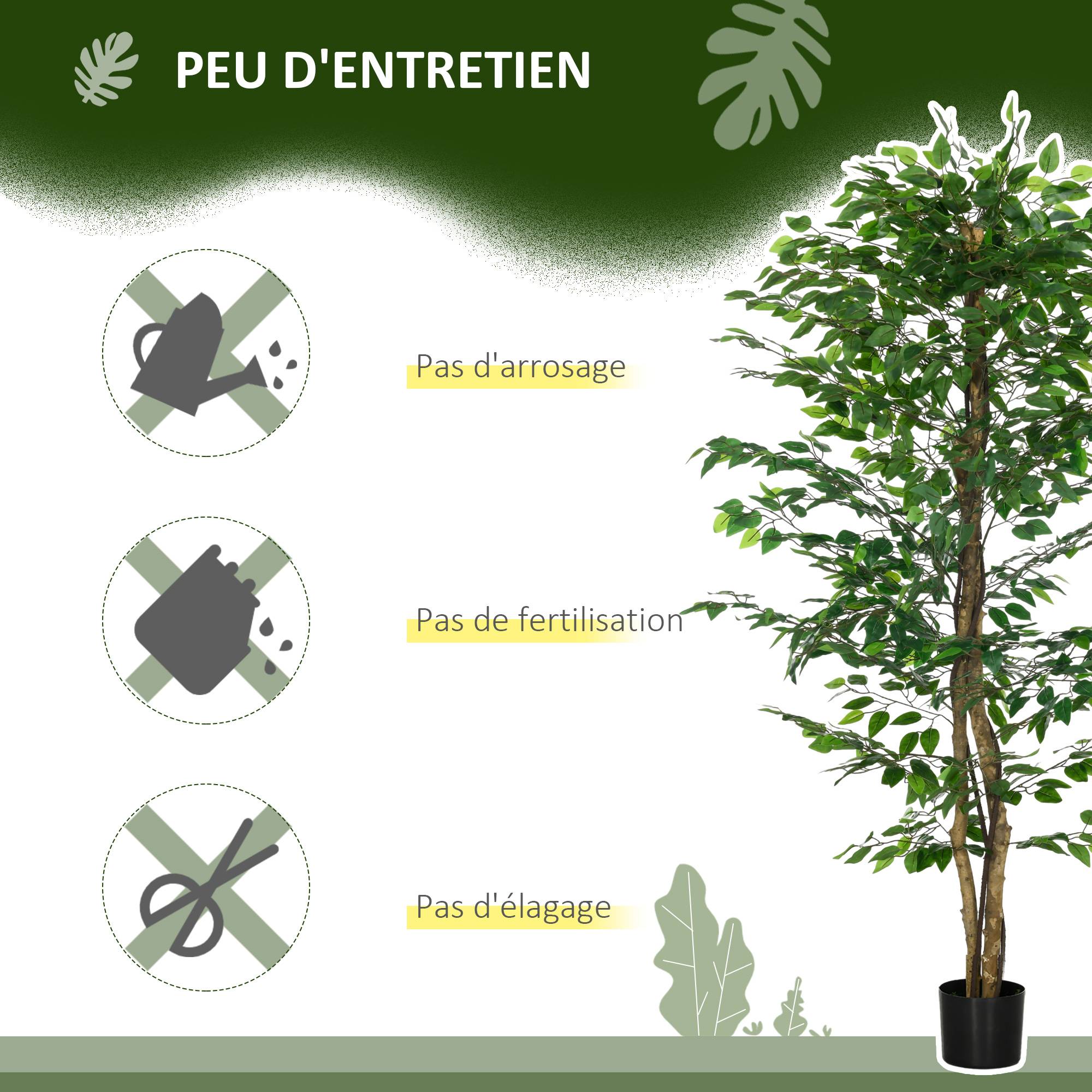 Plante artificielle ficus hauteur 1,80 m tronc branches liane lichen feuilles grand réalisme pot inclus vert - Image 7