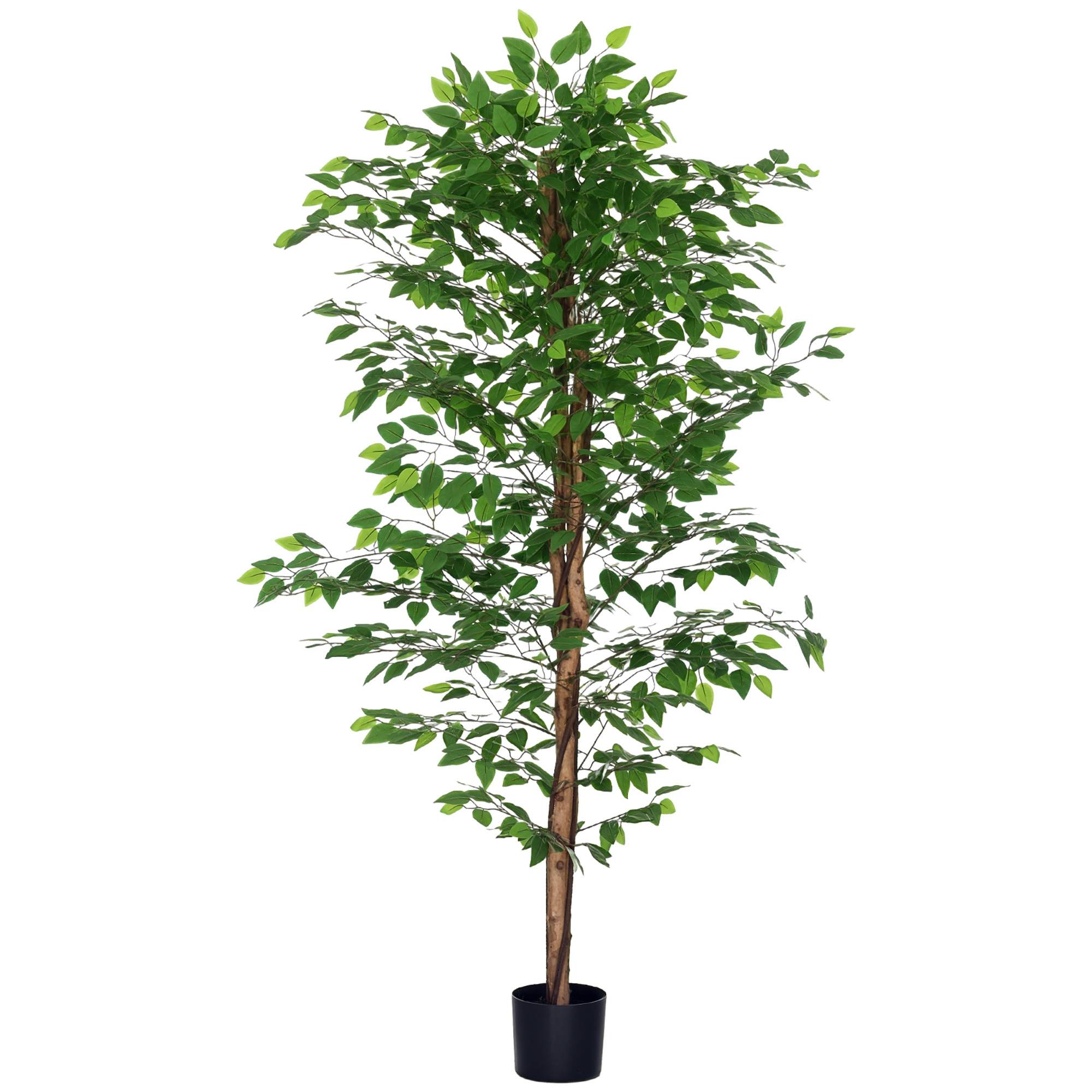 Plante artificielle ficus hauteur 1,80 m tronc branches liane lichen feuilles grand réalisme pot inclus vert - Image 1