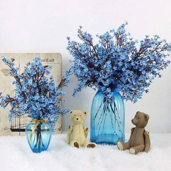 Bouquet de 10 Fleurs Artificielles Bleu Céruléen - Décoration pour Mariage et Intérieur - Sans Entretien - Lytech - Image 3