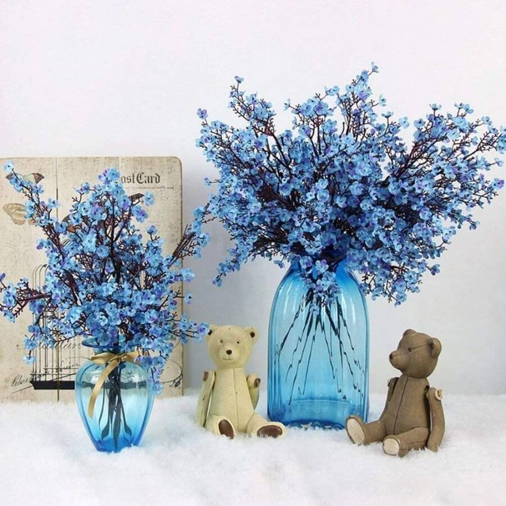 Bouquet de 10 Fleurs Artificielles Bleu Céruléen - Décoration pour Mariage et Intérieur - Sans Entretien - Lytech - Image 3