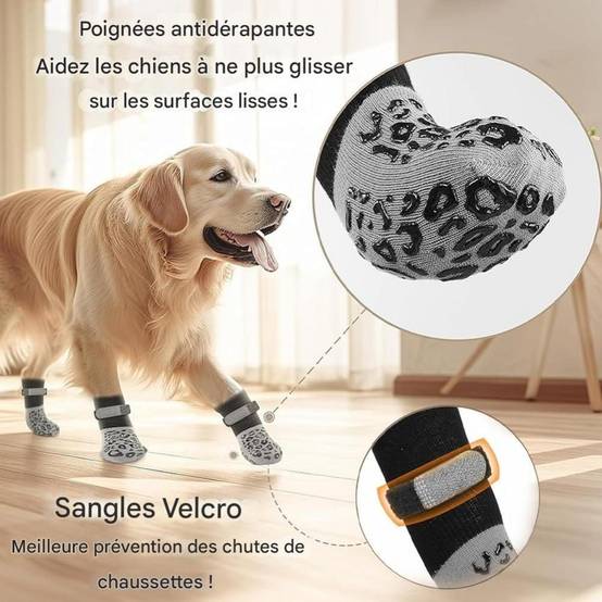 Chaussettes Pour Chien 2 Paires S Coton Anti-Lèchage, Sangles Ajustables - Lytech - Image 2
