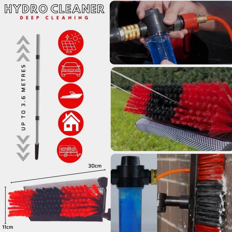 Rouge/Noir 3,6 mètres TELESCOPIC HYDROCLEANER  | Brosse à eau de lavage | Manche télescopique | Brosse avec éponge et raclette - VENTEO - Image 5