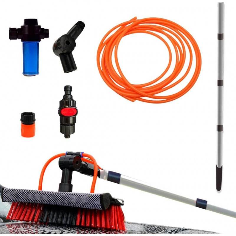 Rouge/Noir 3,6 mètres TELESCOPIC HYDROCLEANER  | Brosse à eau de lavage | Manche télescopique | Brosse avec éponge et raclette - VENTEO - Image 1