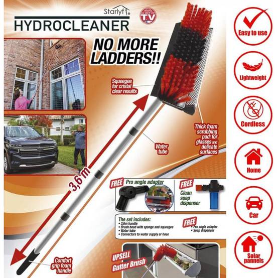 Rouge/Noir 3,6 mètres TELESCOPIC HYDROCLEANER | Brosse à eau de lavage | Manche télescopique | Brosse avec éponge et raclette - VENTEO - Image 3