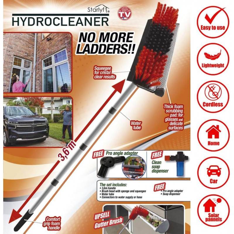 Rouge/Noir 3,6 mètres TELESCOPIC HYDROCLEANER  | Brosse à eau de lavage | Manche télescopique | Brosse avec éponge et raclette - VENTEO - Image 3