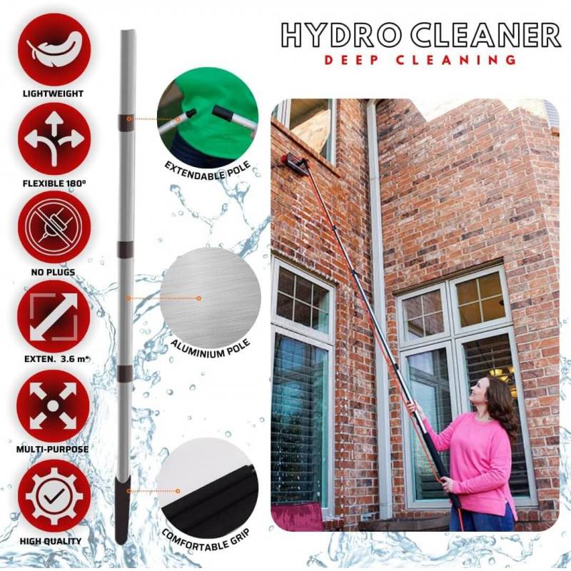 Rouge/Noir 3,6 mètres TELESCOPIC HYDROCLEANER  | Brosse à eau de lavage | Manche télescopique | Brosse avec éponge et raclette - VENTEO - Image 4