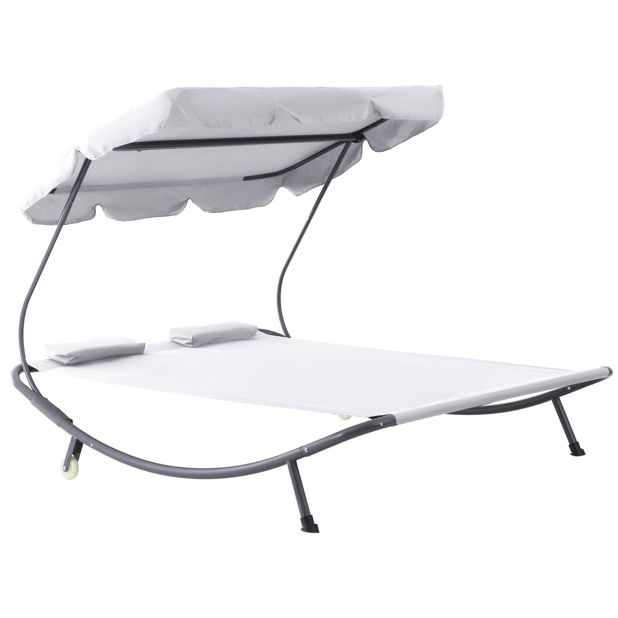 Outsunny - Bain de soleil 2 places lit de jardin design contemporain toit réglable 2 roulettes 2 oreillers acier époxy polyester crème - Outsunny - Image 1