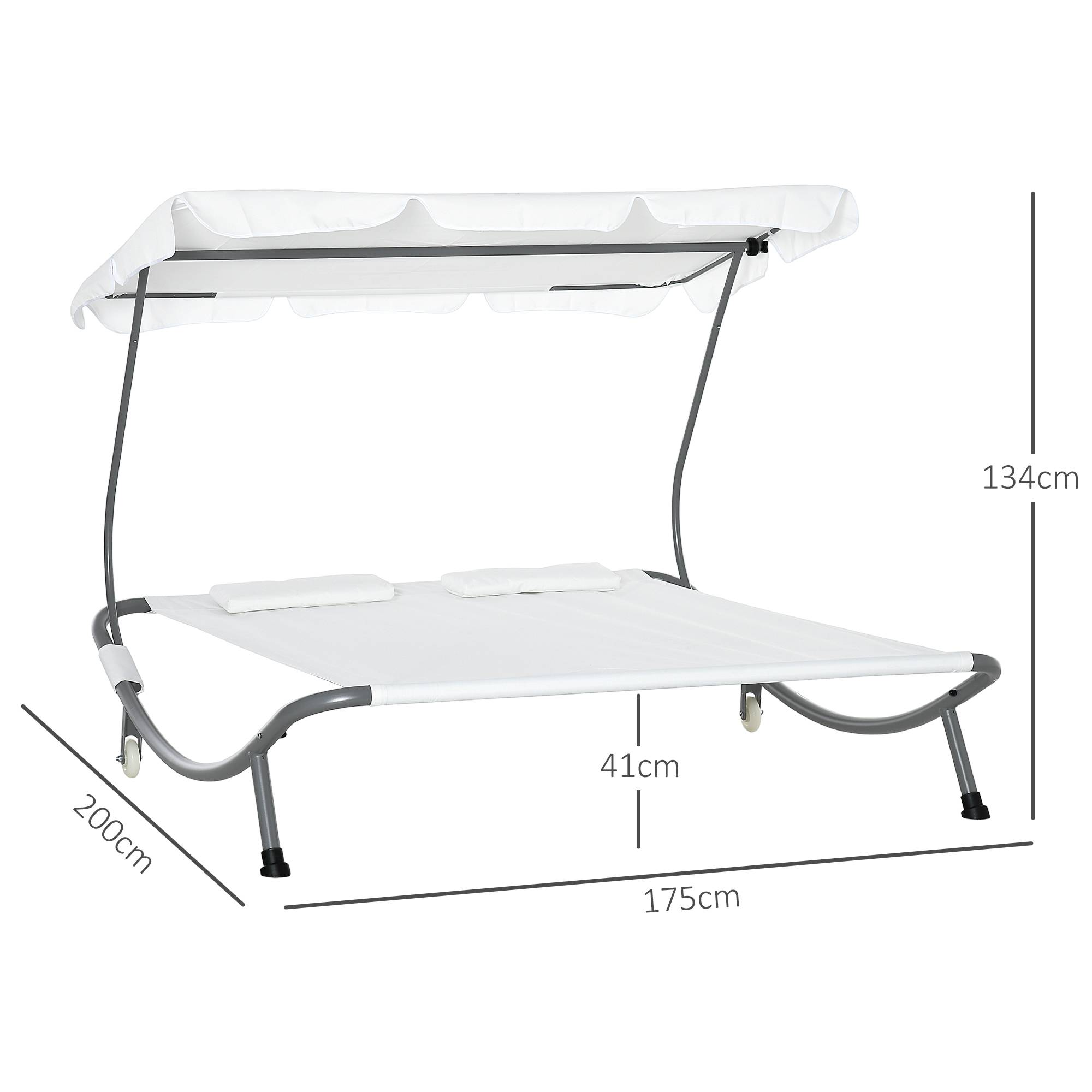 Outsunny - Bain de soleil 2 places lit de jardin design contemporain toit réglable 2 roulettes 2 oreillers acier époxy polyester crème - Outsunny - Image 3