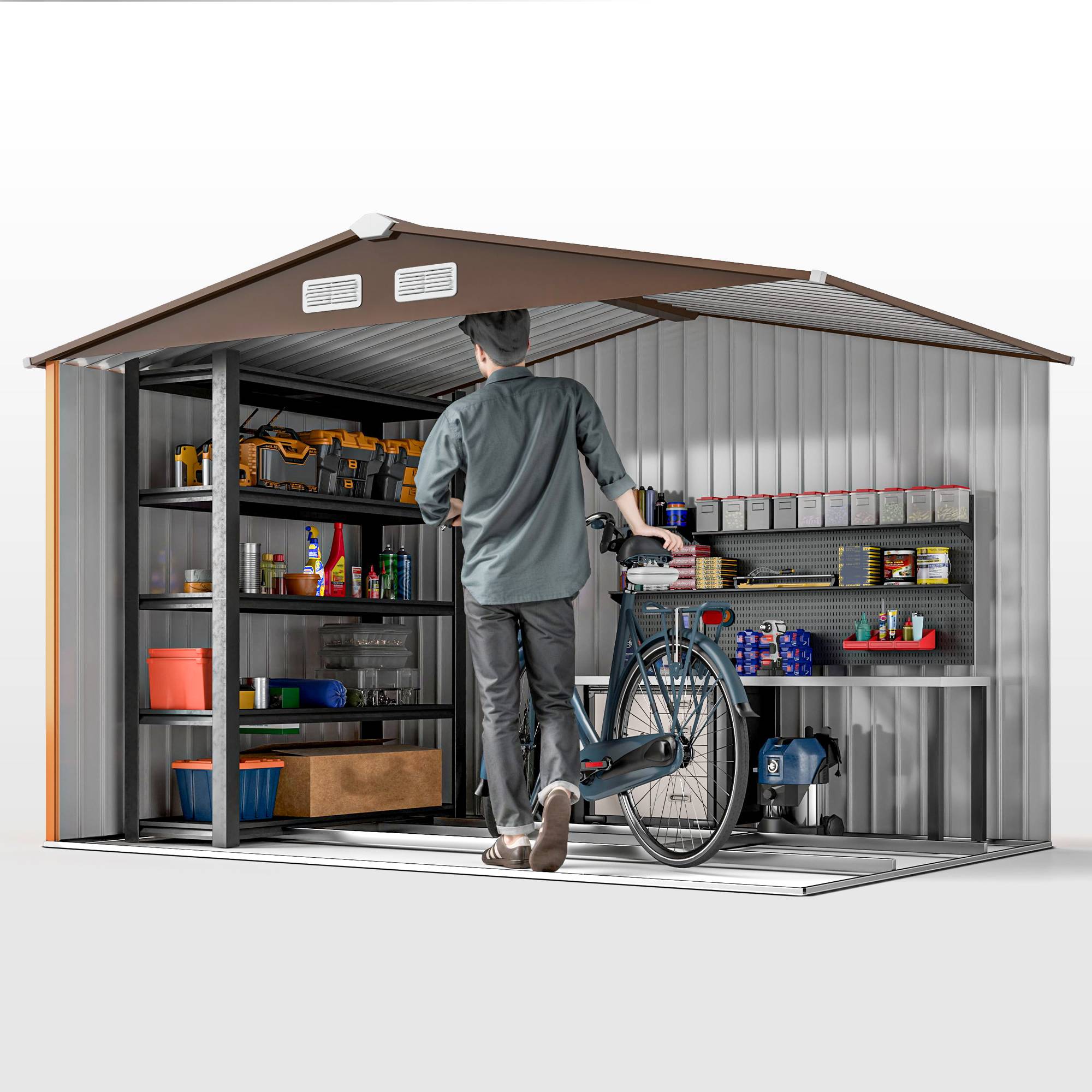 ComfortXL - Abri de jardin en acier 277 x 195 x 192 cm jaune portes coulissantes pour rangement outils et vélos extérieur - Image 9