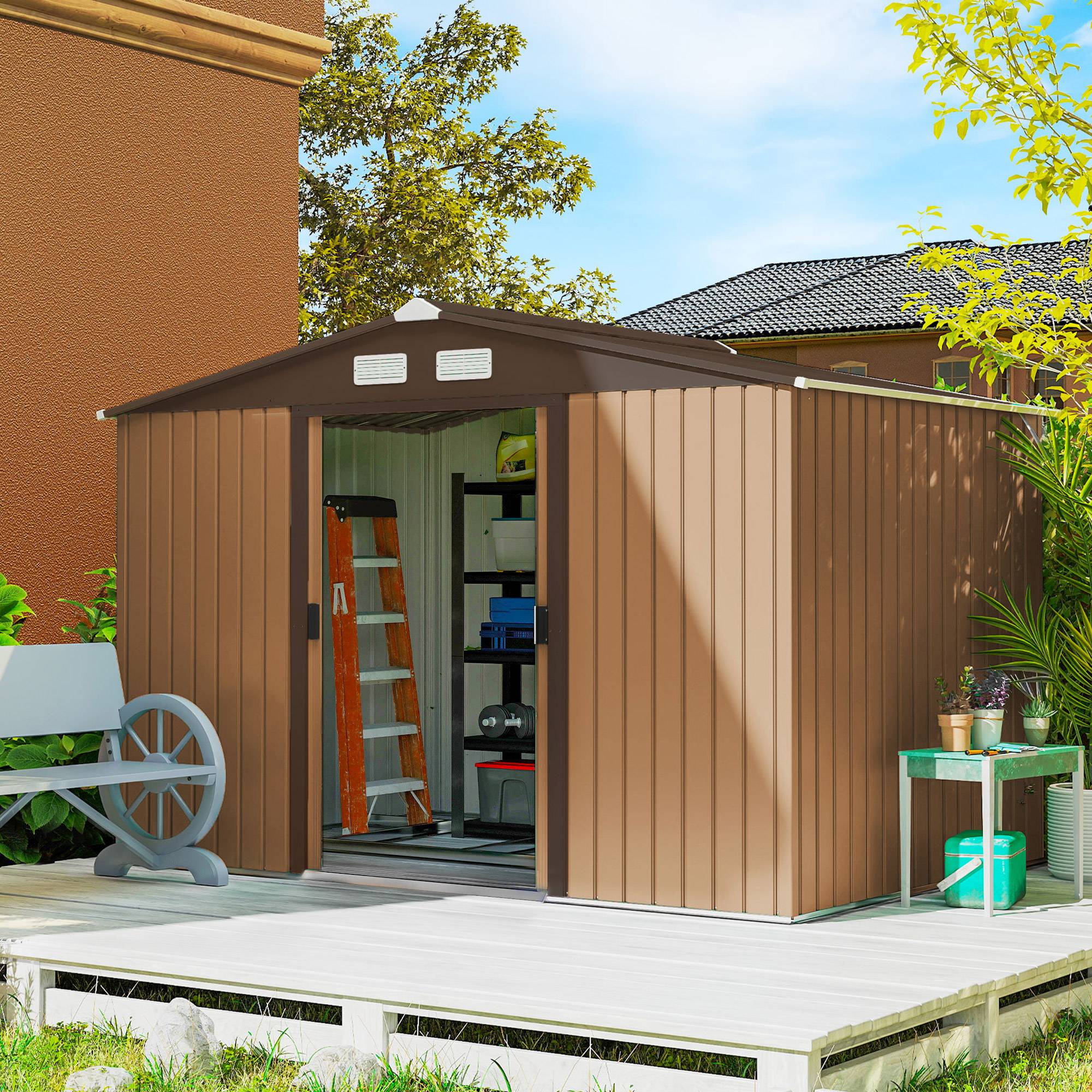 ComfortXL - Abri de jardin en acier 277 x 195 x 192 cm jaune portes coulissantes pour rangement outils et vélos extérieur - Image 1