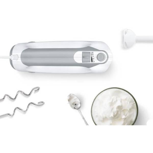 Bosch - Batteur Fouet Electrique  Bosch - MFQ36440 - 450 W - 5 vitesses - 2 fouets / 2 crochets pétrisseurs inox - Bol gradué avec couvercle - Blanc / G - Image 6