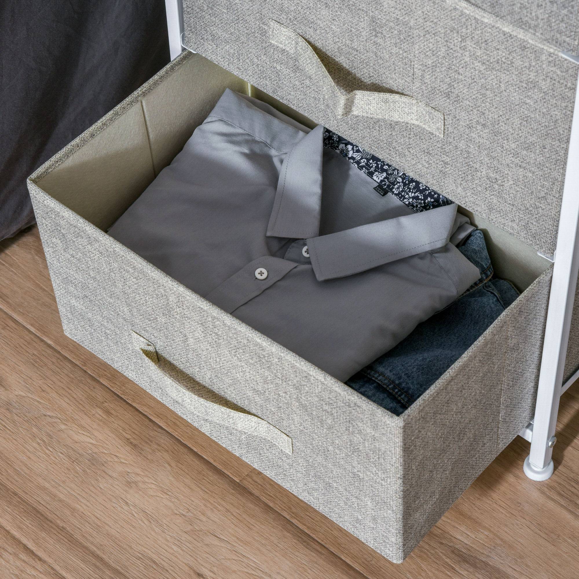 Sans Marque - Meuble de rangement chiffonnier moderne 3 tiroirs en tissu, cadre en acier et MDF, 45 x 30 x 71 cm, gris - Image 10