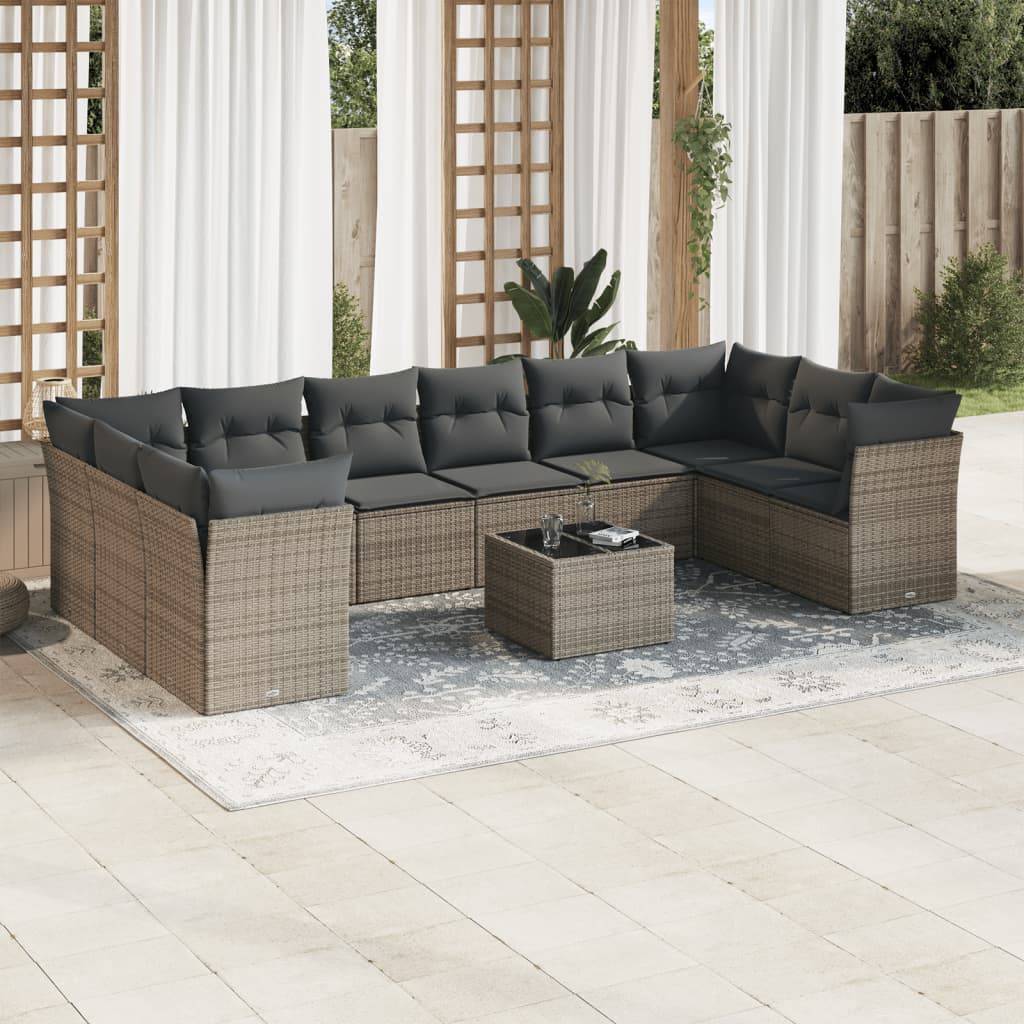 Vidaxl - Salon de jardin 11 pcs avec coussins gris résine tressée vidaXL 3218210 - Image 1